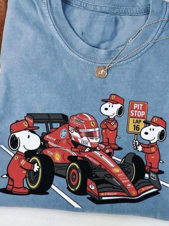 Other - Charles Leclerc Snoopy Pit Crew F1 Tee, Ferrari Racing Cartoon